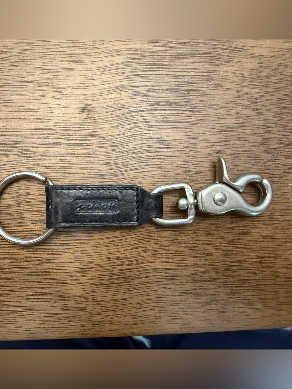 Coach Black Leather Key & Card Holder Keychain with Silver Hardware